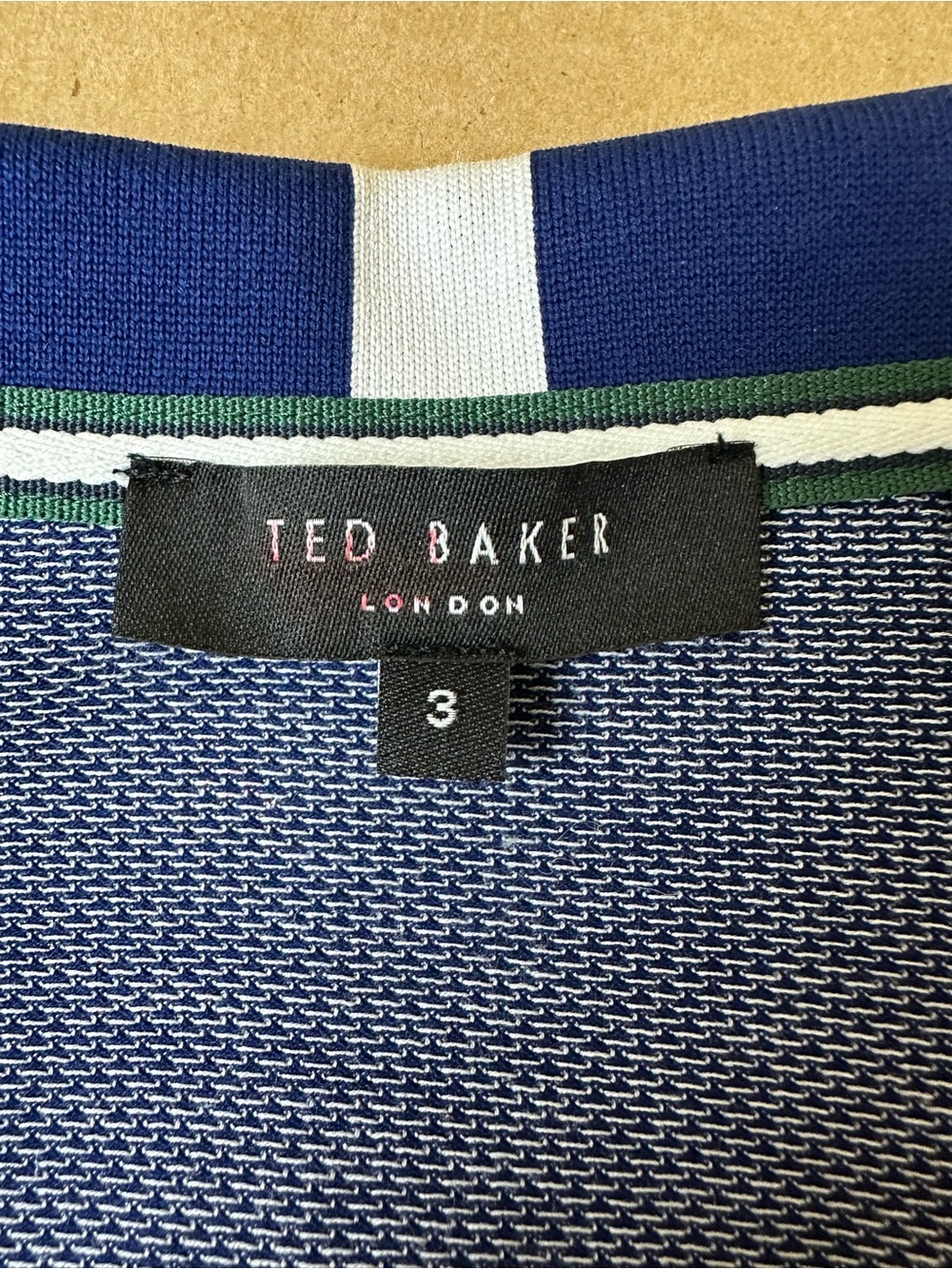 Ted Baker Knit Polo with Contrast Navy Collar and White Piping - Picture 6 of 8
